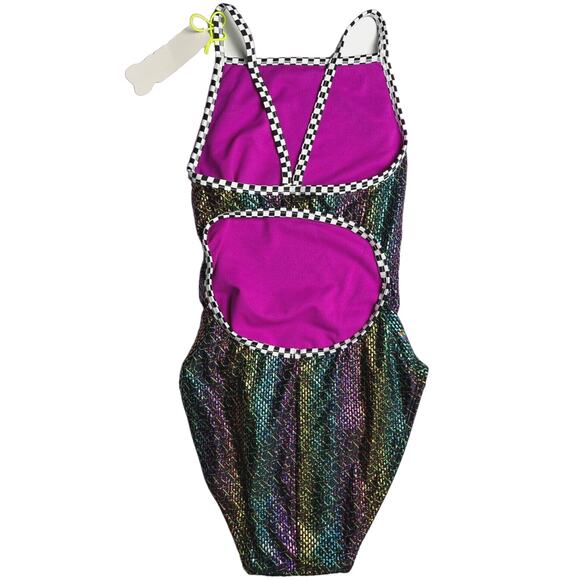 The Finals Funnies GLITZ & GLAM Foil FlutterBack 1pc Swimsuit - Size 30 XXS - Picture 3 of 10